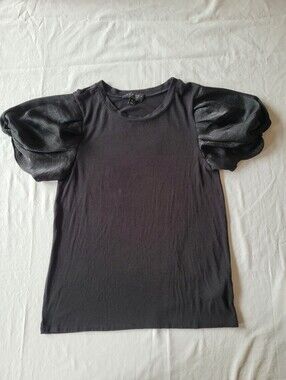 Laundry Black Puff Sleeve Tee with Satin-Look Sleeves Size M